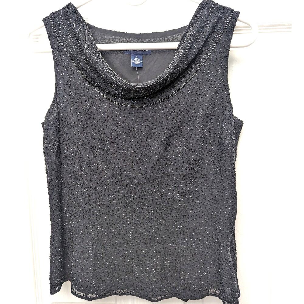 Ann Taylor Black Sleeveless Beaded Cowl Neck Top